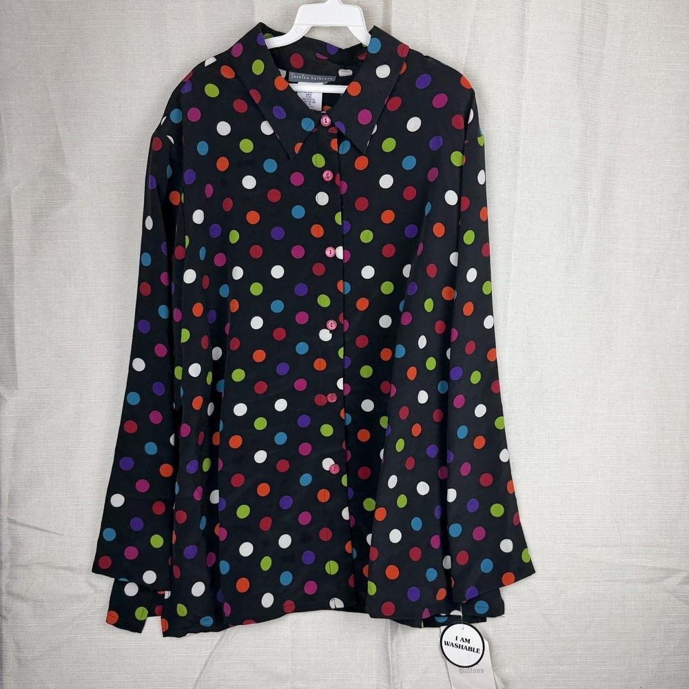 Jessica Holbrook Blouse Womens 3X Black Multi Polka Dot Button Front Long Sleeve